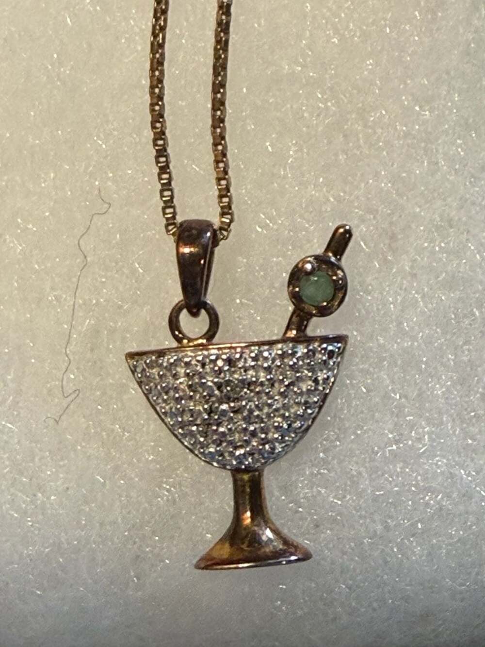 Sterling Silver Martini Glass Pendant Necklace with Cubic Zirconia